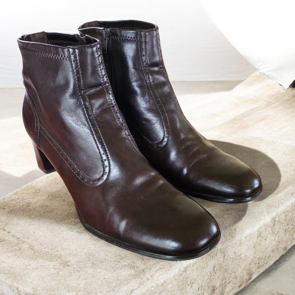 Franco Sarto Brown Leather Ankle Heeled Boots